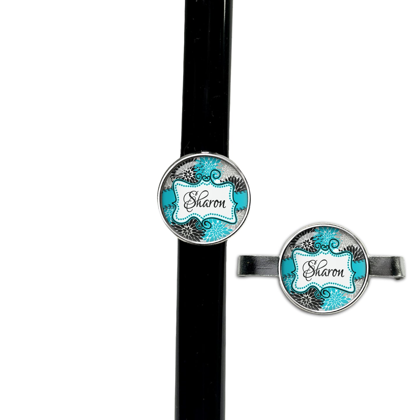 Doodle Frame Floral Stethoscope Id Name Tag Charm Personalized