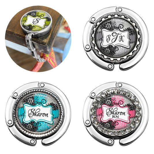 10 Color Floral Frame Name Purse Hanger Bag Hanger for Table or Desk