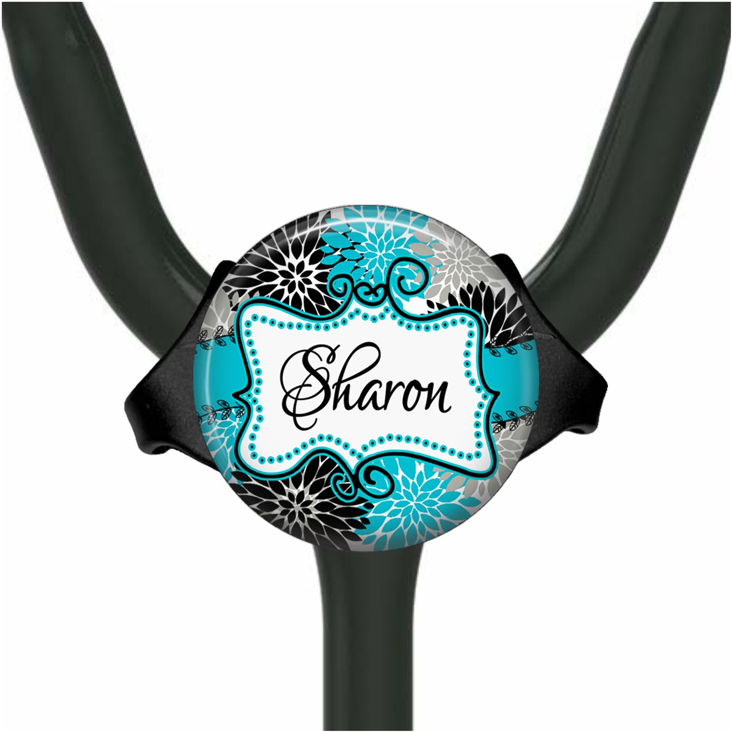 Doodle Frame Floral Yoke Stethoscope Id Name Tag Personalized