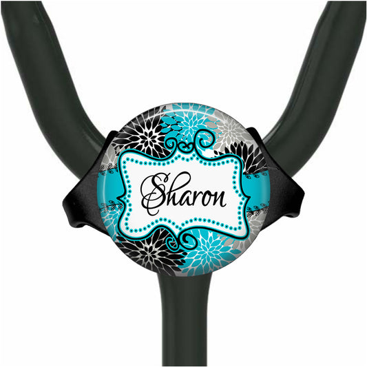 Personalized Stethoscope Name Tag - Floral Yoke Stethoscope ID Tag Custom Monogram 007