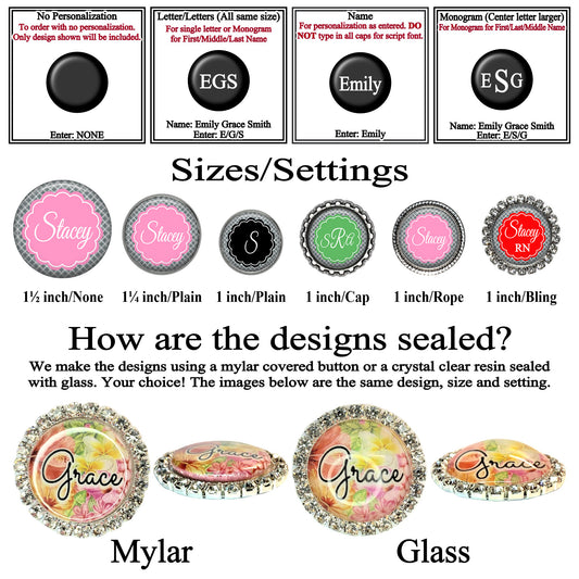 Personalized Stethoscope Tag - Flower Medallion Yoke Custom Name Tag 12 Colors 008