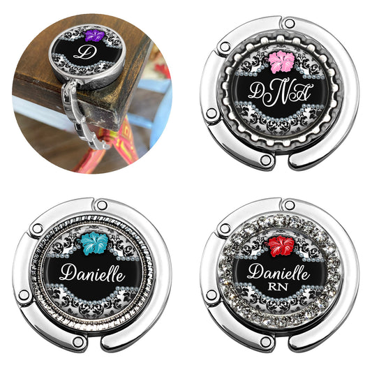 Purse Hanger - 8 Color Flower Damask Folding Bag Hook for Table or Desk