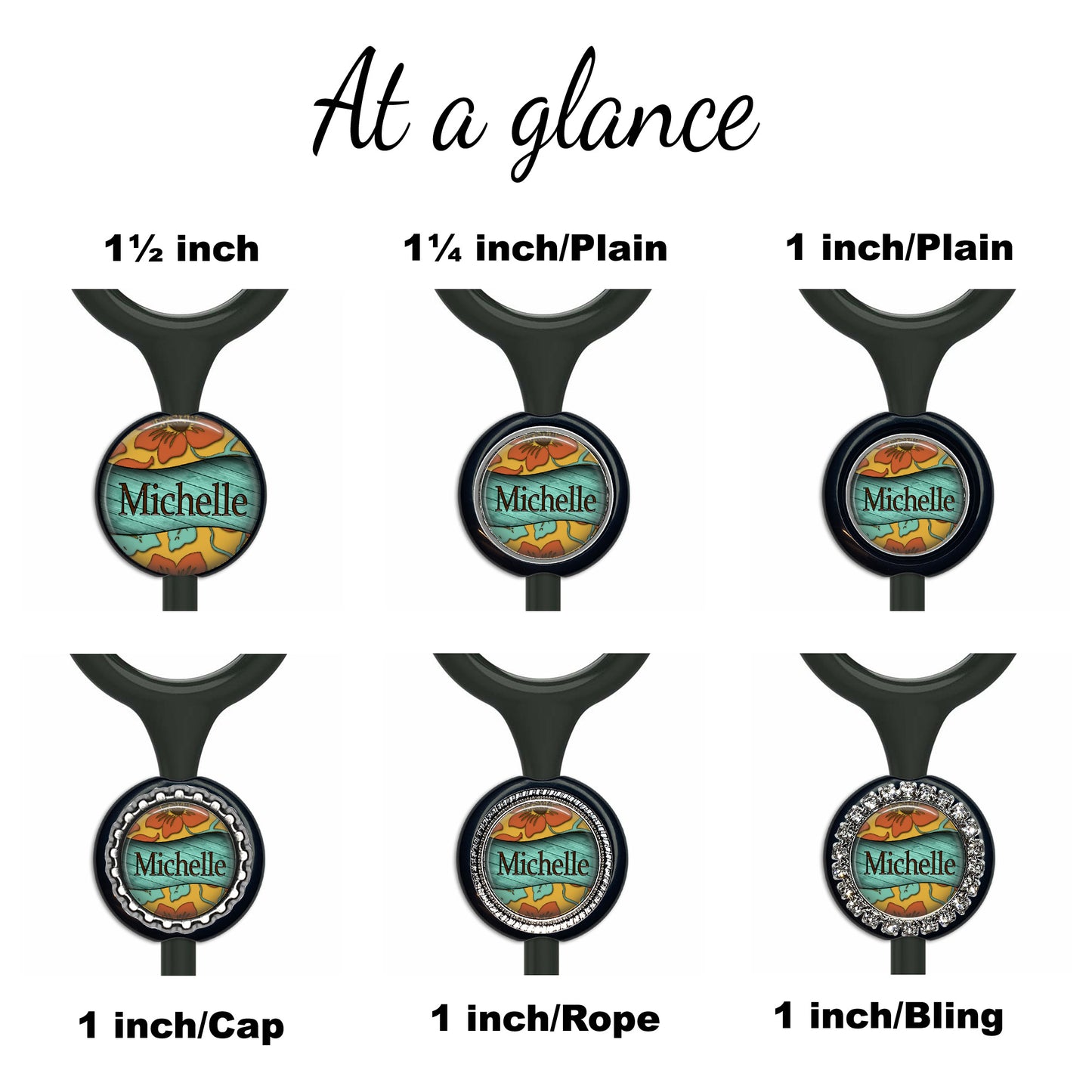 Retro Flowers Teal Wood Stethoscope Id Name Tag Personalized