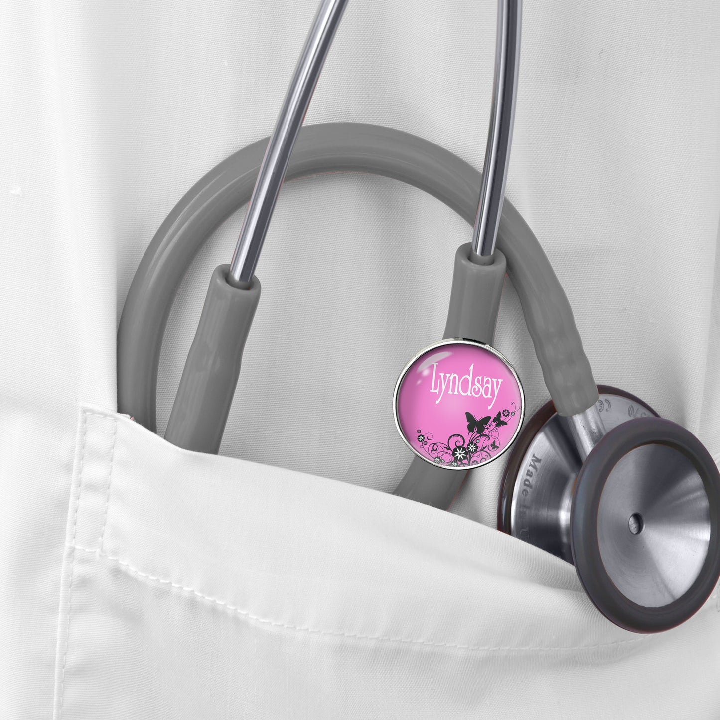 Colorful Butterfly Stethoscope Id Name Tag Charm Personalized