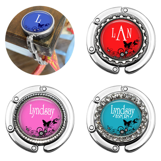 Purse Hanger – Flowers & Butterflies Folding Bag Hook for Table or Desk