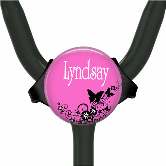 Personalized Stethoscope Tag - Custom Colorful Butterfly Adjustable Yoke ID - 024