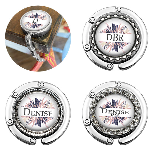 Pink and Gray Ferns Foldable Purse Hook Bag Hanger for Table or Desk