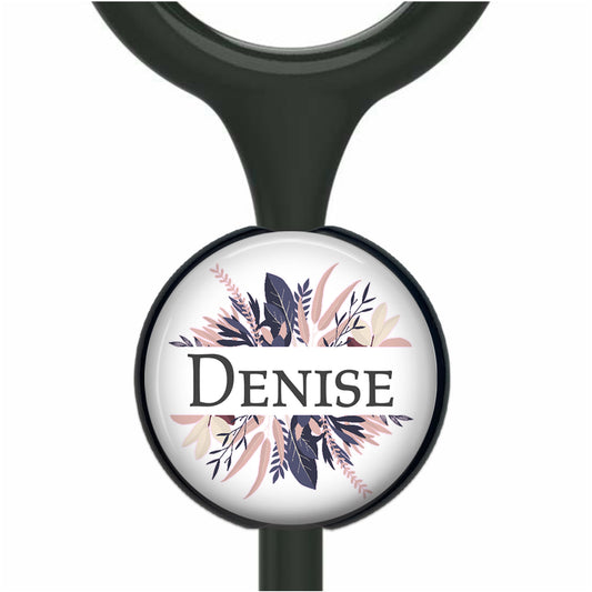 Stethoscope Id Tag - Custom Monogram Pink Gray Feathers Medical Identification Badge 027