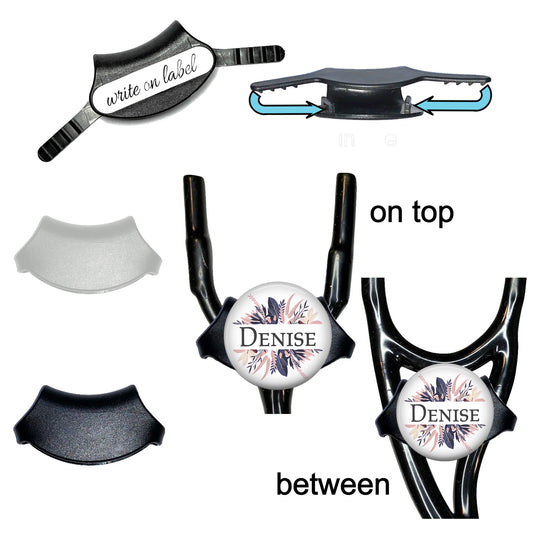 Stethoscope Id Tag - Pink Gray Feathers Yoke Custom Name Tag - 027