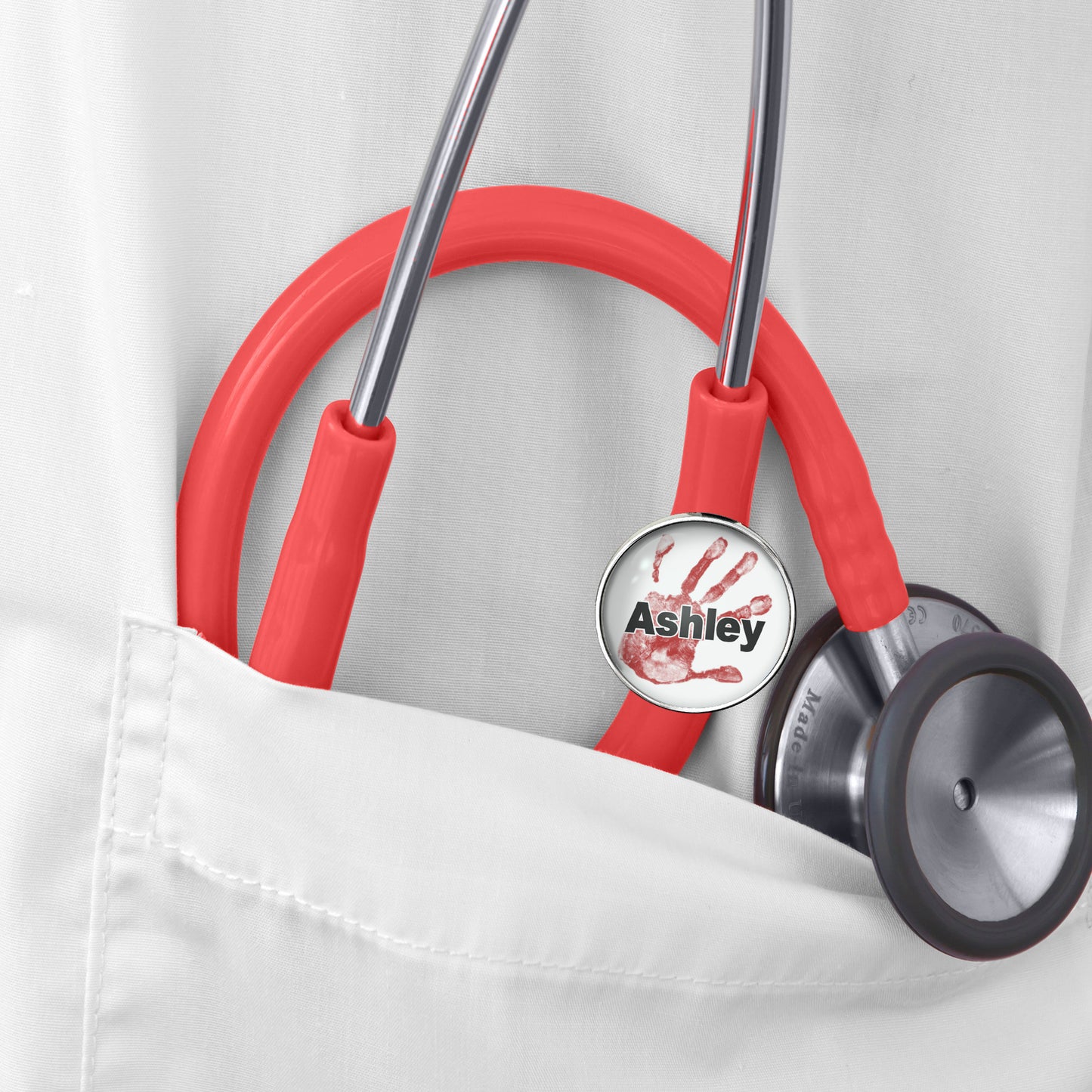 Emergency Handprint Stethoscope Id Name Tag Charm Personalized