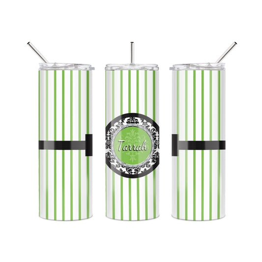 20oz Skinny Tumbler - Personalized Stainless Steel Cup With Colorful Damask Design