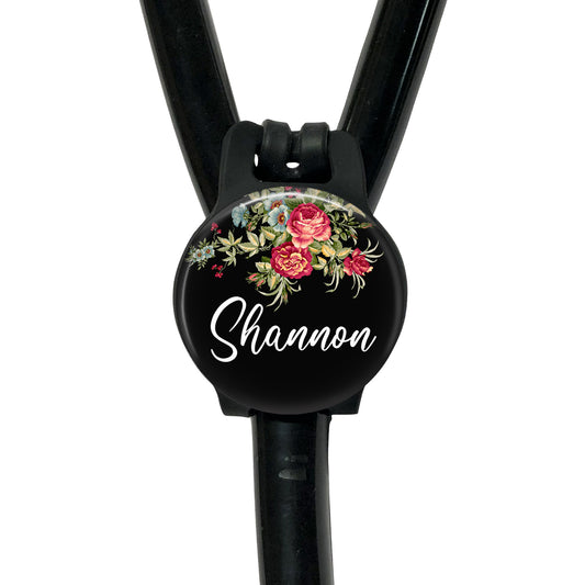 Personalized Stethoscope Tag - Custom Floral Stethoscope ID Tag, Adjustable Silicone Band - 205