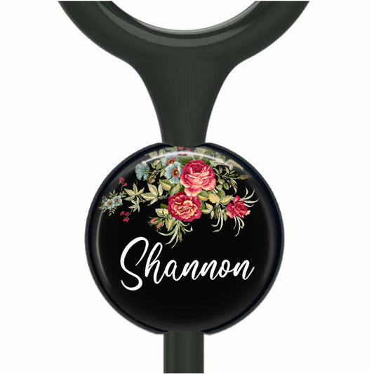 Personalized Stethoscope Tag - Custom Medical ID Badge With Red Flowers Design 205