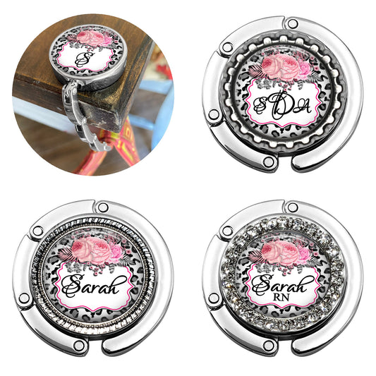 Custom Leopard Print Floral Foldable Purse Hook Bag Hanger for Table or Desk