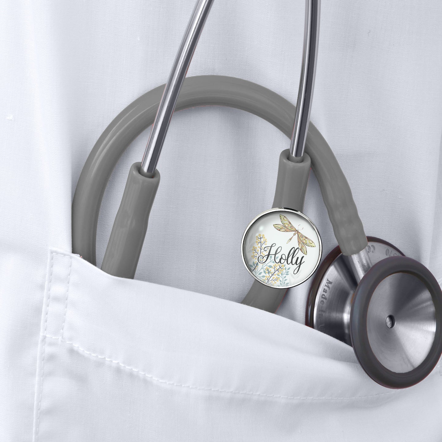 Dragonfly Meadow Stethoscope Id Name Tag Charm Personalized