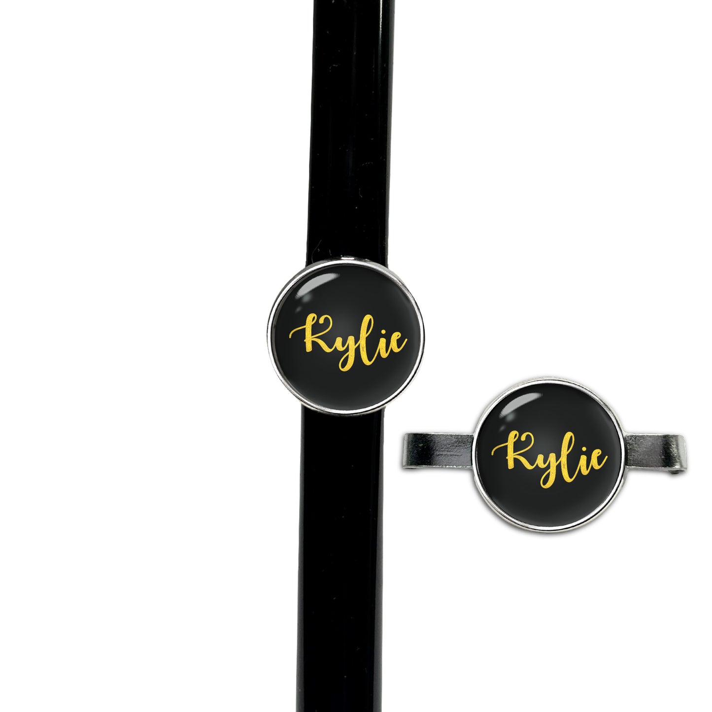 Gold on Black Stethoscope Id Name Tag Charm Personalized