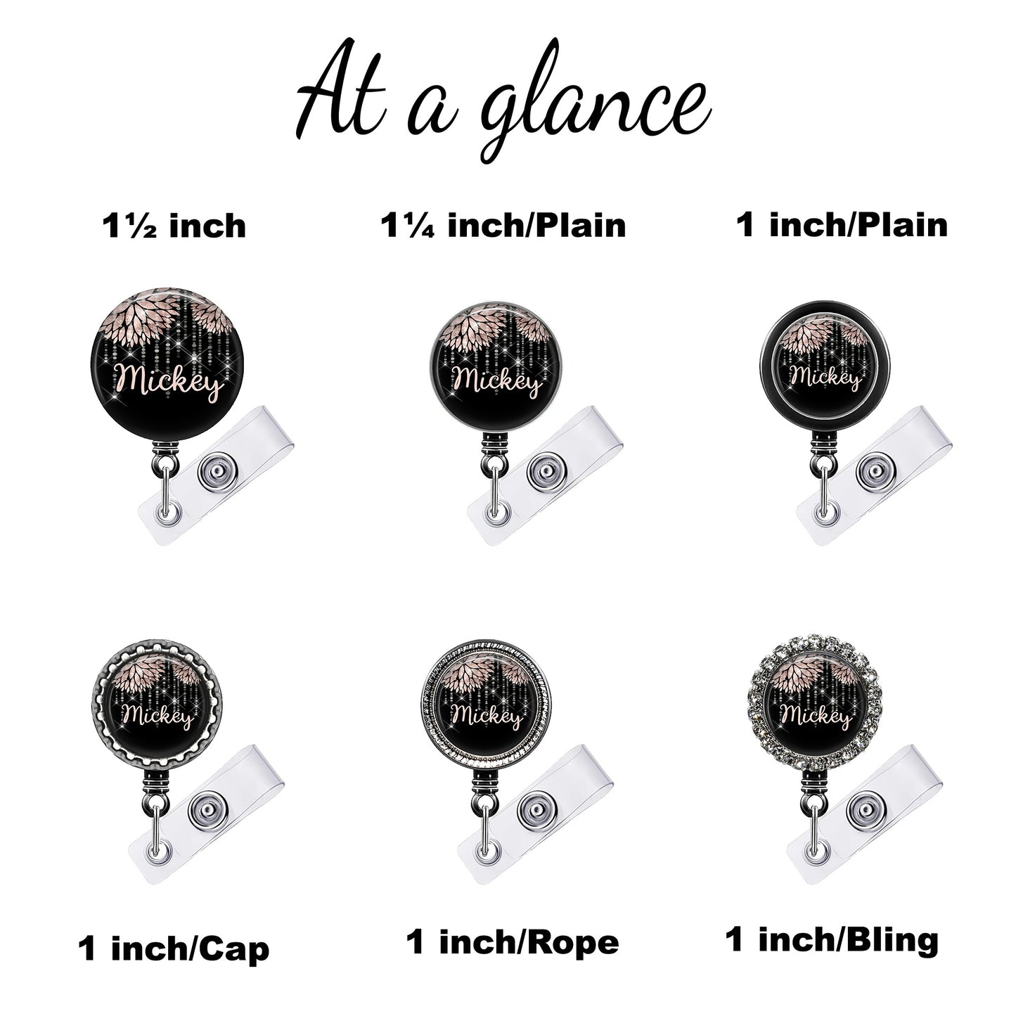 Rose Gold Flowers Retractable ID Badge Reel Holder
