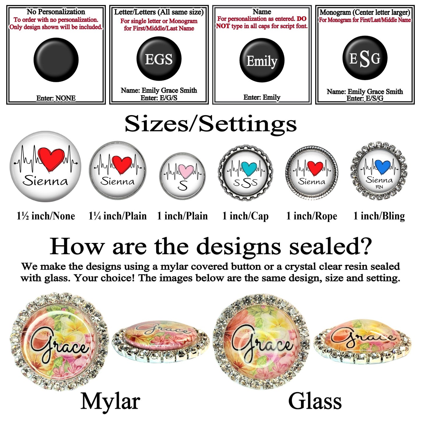EKG Heart Script Font (10 choices) Retractable ID Badge Reel Holder