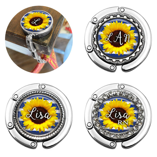 Navy Sunflower Foldable Purse Hook Bag Hanger for Table or Desk