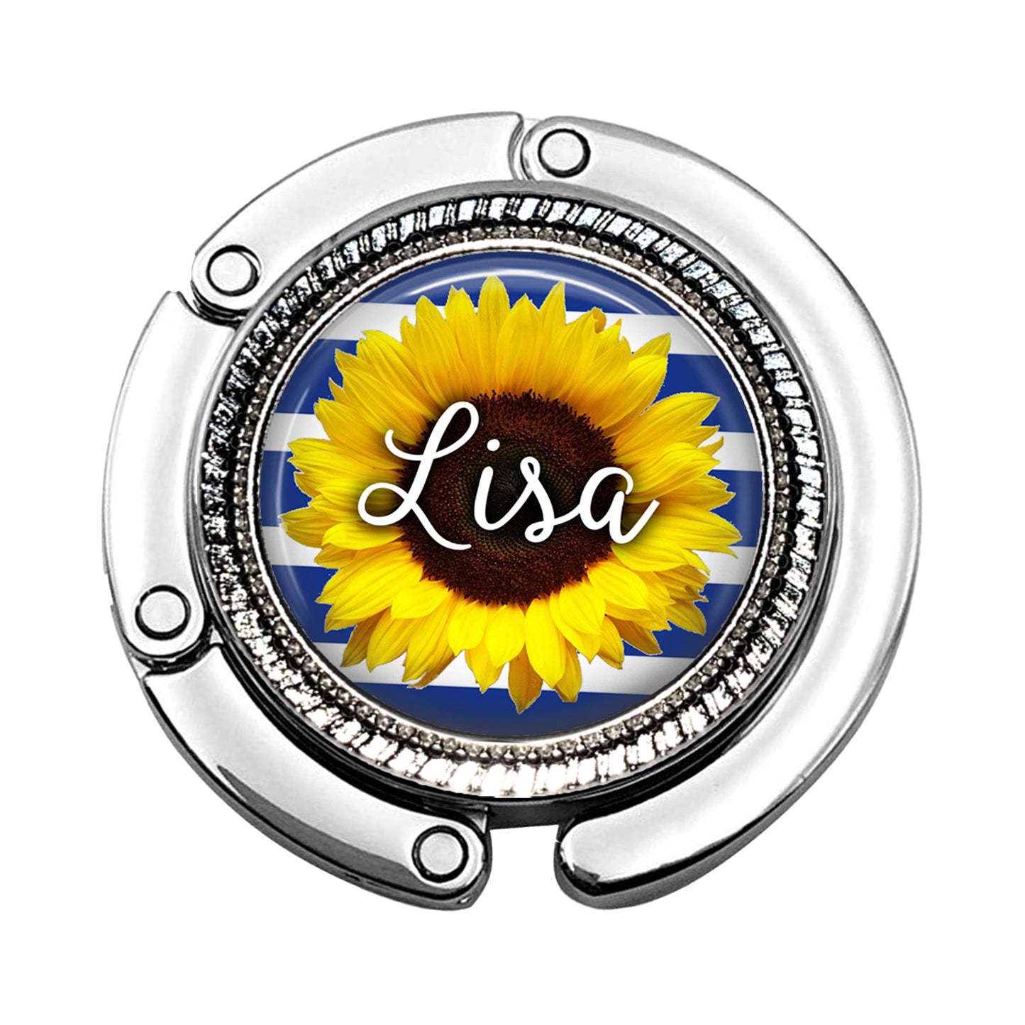 Navy Sunflower Foldable Purse Hook Bag Hanger for Table or Desk