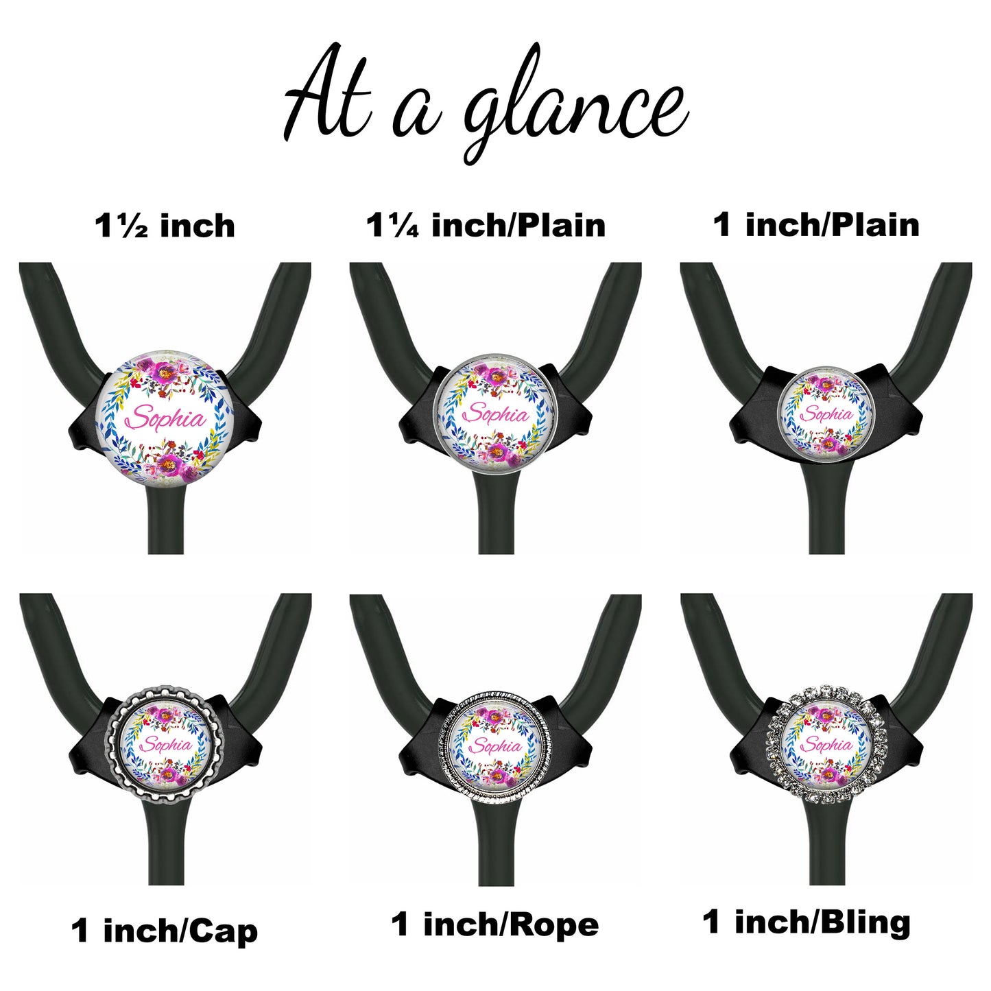 Pink Flower Wreath Yoke Stethoscope Id Name Tag Personalized
