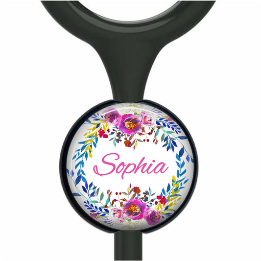 Personalized Stethoscope Name Tag – Pink Flower Design | Custom Medical ID Accessory 520