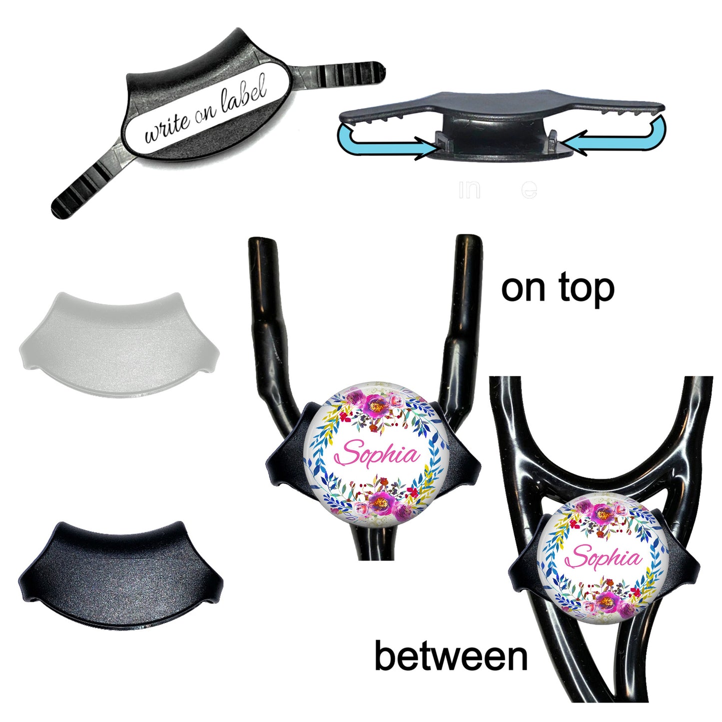 Pink Flower Wreath Yoke Stethoscope Id Name Tag Personalized
