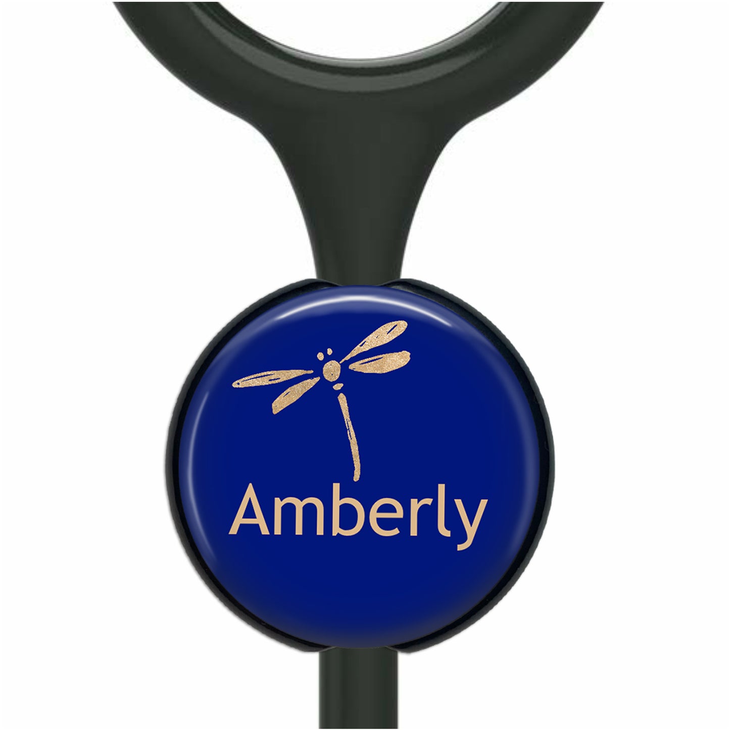 Midnight Blue Dragonfly Stethoscope Id Name Tag Personalized