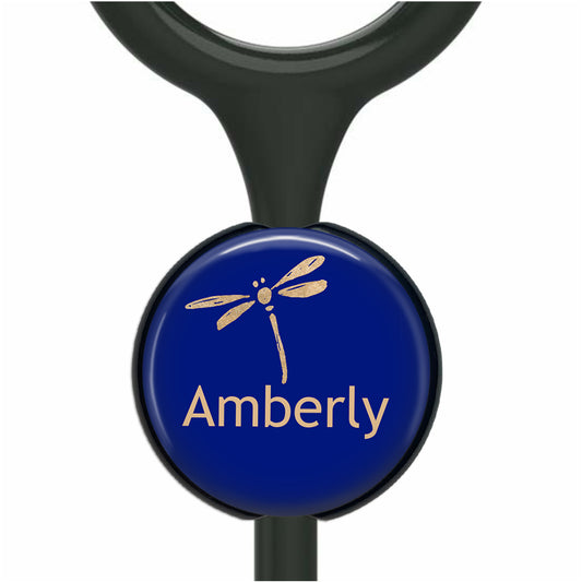 Personalized Stethoscope Tag - Blue Dragonfly Design - Custom Medical ID Badge 546