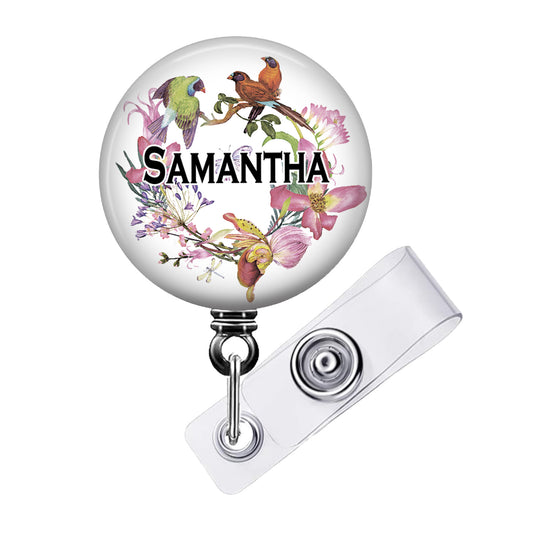 Retractable Badge Reel - Butterfly Flower Wreath Design With Swivel ID Reel Clip - 629