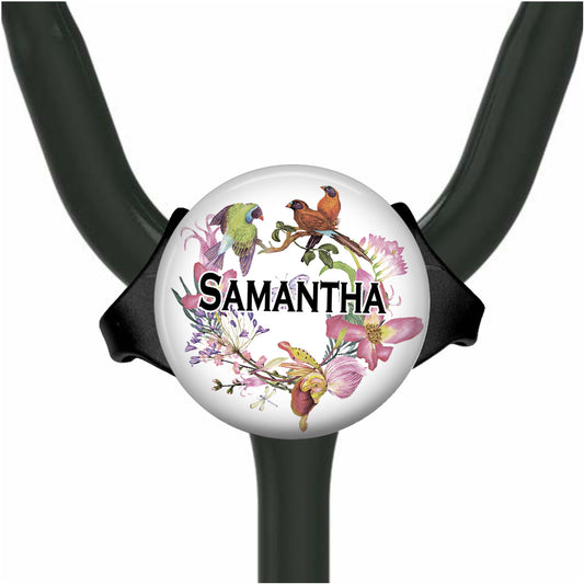 Personalized Stethoscope Tag - Butterfly Flower Wreath Yoke Name Badge 629
