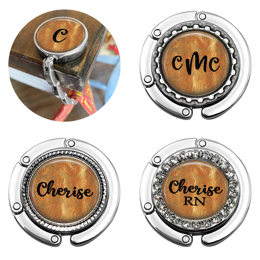 Personalized Purse Hanger – Folding Bag Hook with Magnetic Non Slip Backing