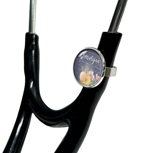 Personalized Stethoscope Charm - Custom Floral Name Tag for Nurses & Healthcare