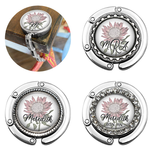 Personalized Purse Hanger – Folding Bag Hook with Non Slip Resin Design for Table or Desk