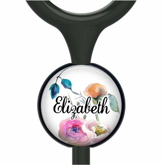 Personalized Stethoscope Tag - Watercolor Floral Design Custom Nurse ID Badge 806