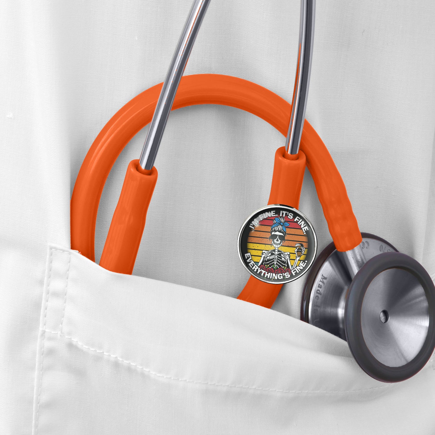 Everything's Fine Skeleton Stethoscope Id Tag Charm Personalized