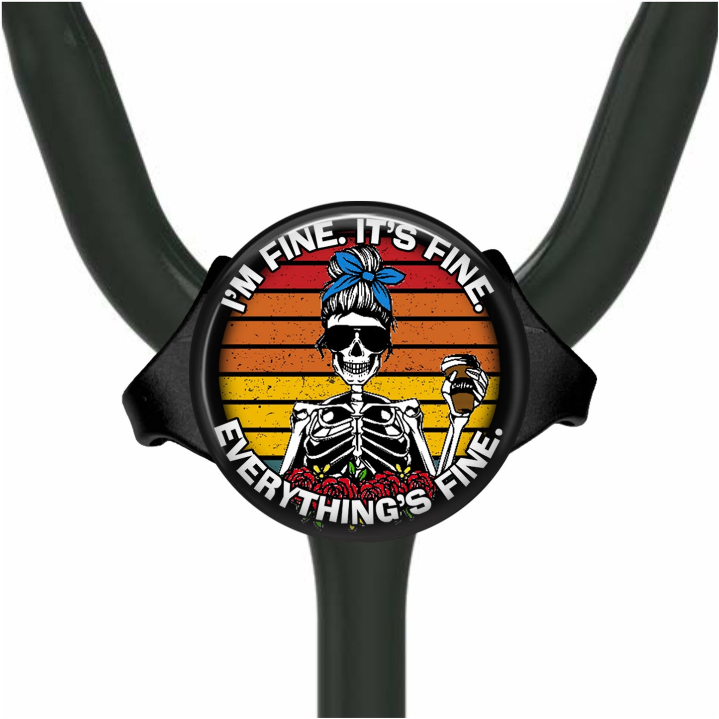 Everything's Fine Skeleton Yoke Stethoscope Id Name Tag Personalized