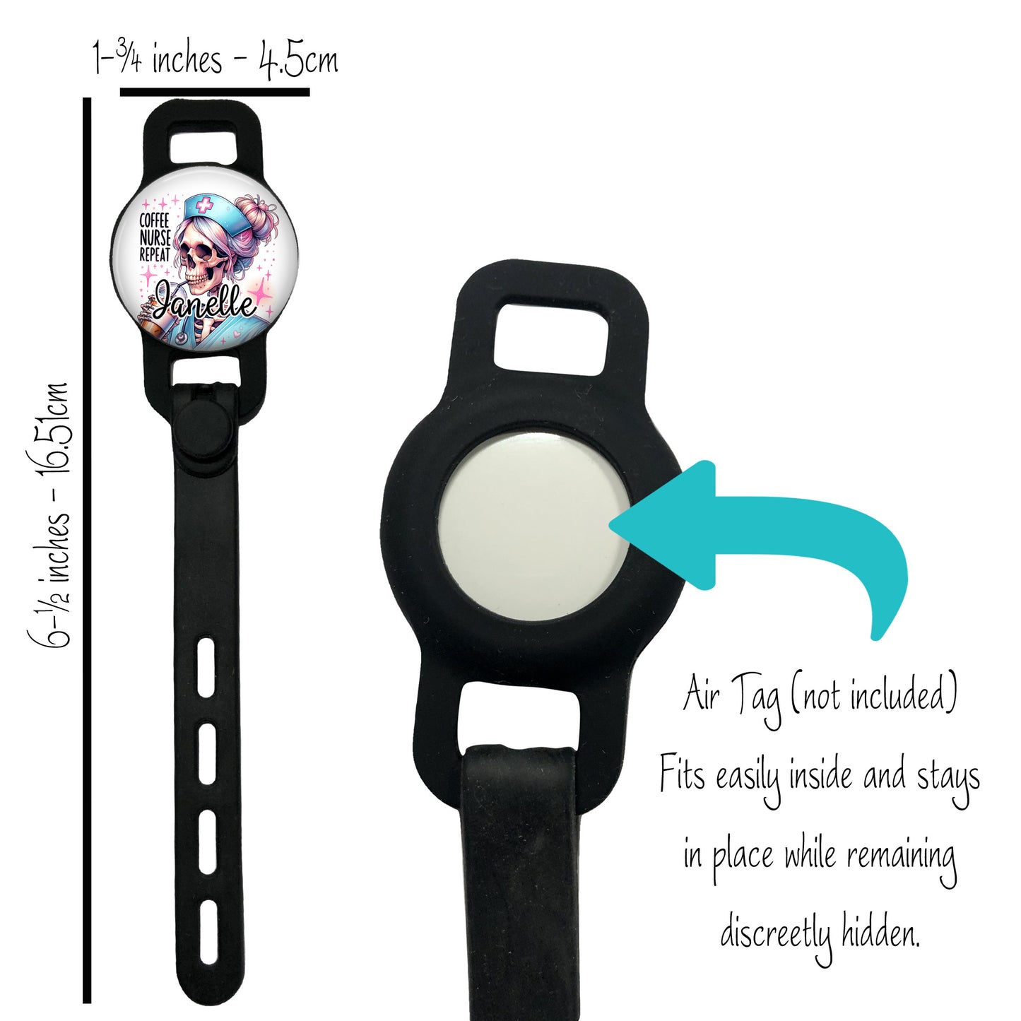 Coffee, Nurse, Repeat Skeleton Stethoscope Id Name Air Tag Holder Personalized