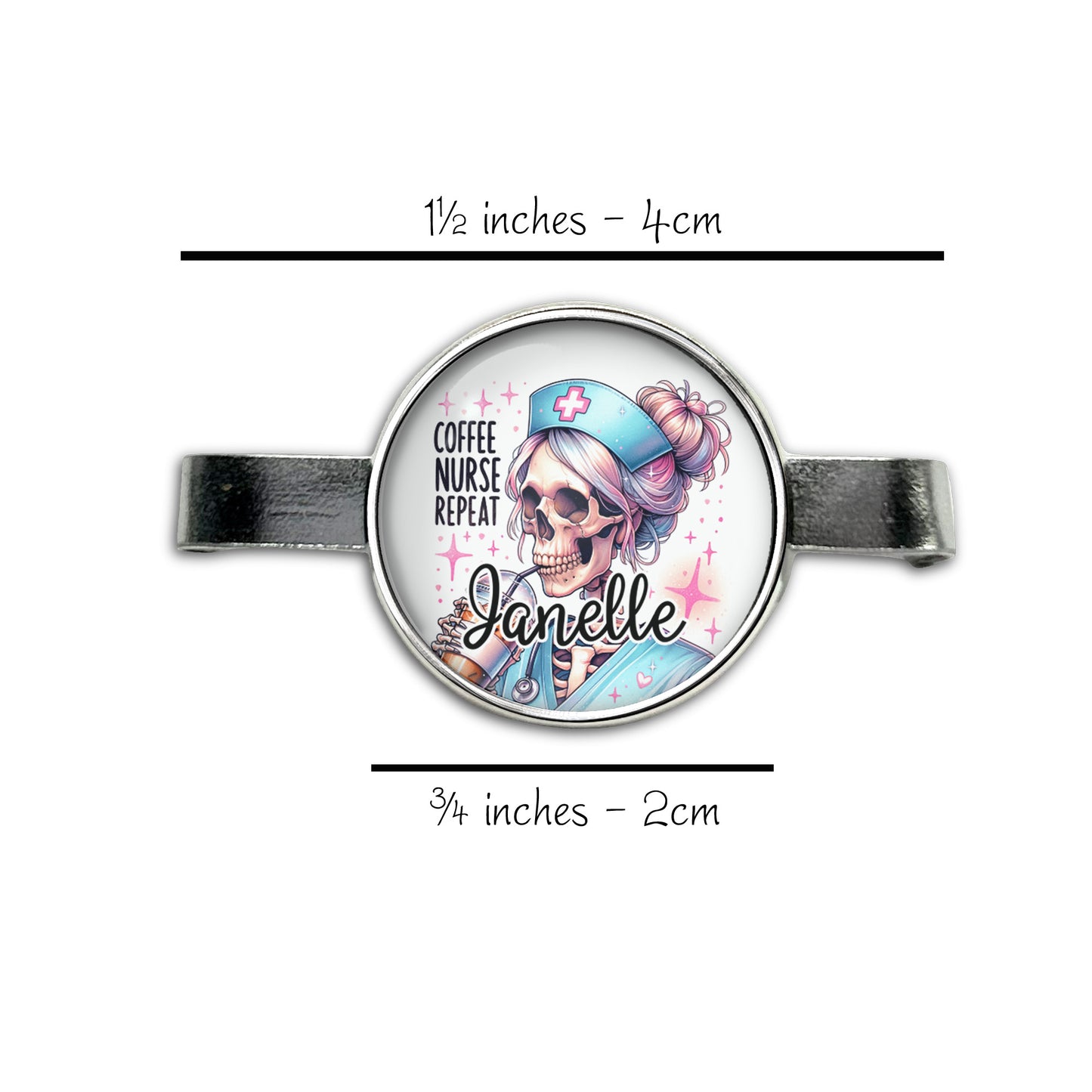 Coffee, Nurse, Repeat Skeleton Stethoscope Id Name Tag Charm Personalized