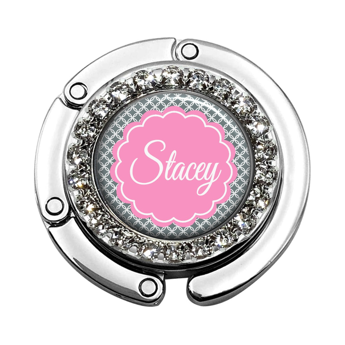 a badge with a name and a flower on it