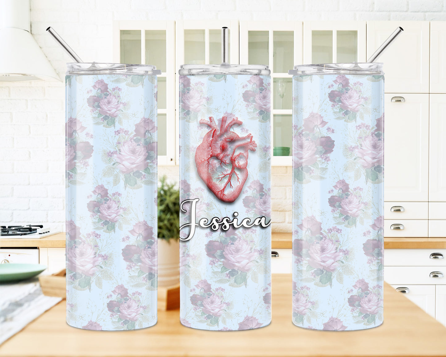 Floral Heart 20 oz Skinny Tumbler