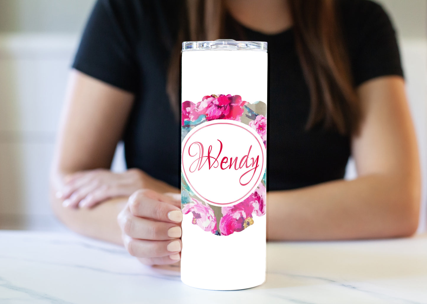 Pink Floral 20 oz Skinny Tumbler