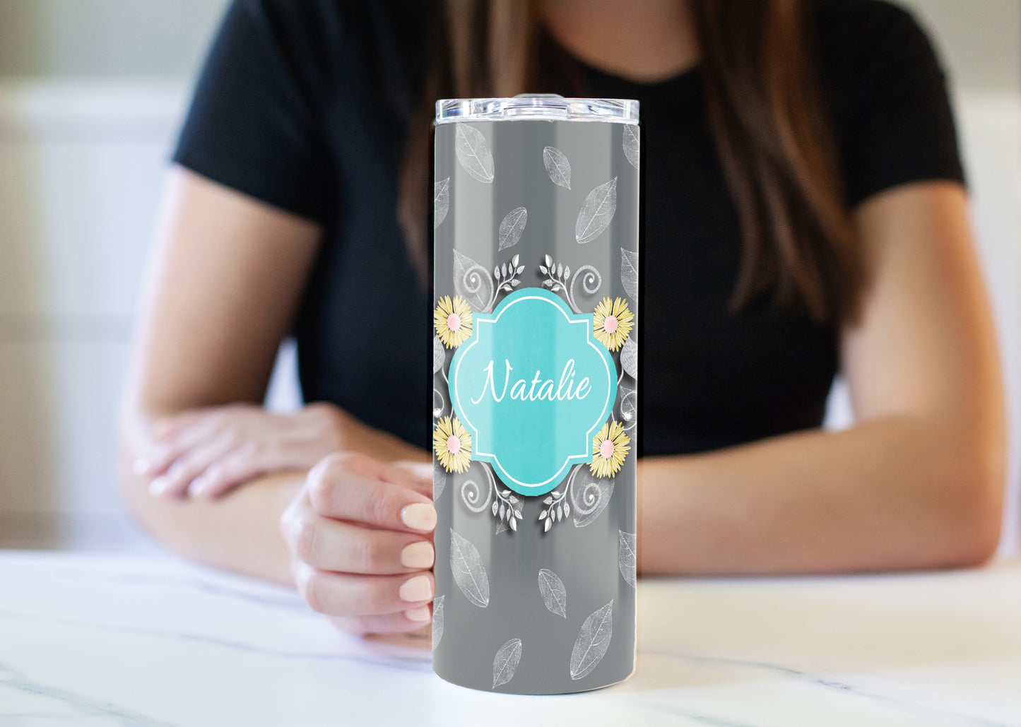 Yellow Roses on Gray Leaves 20 oz Skinny Tumbler