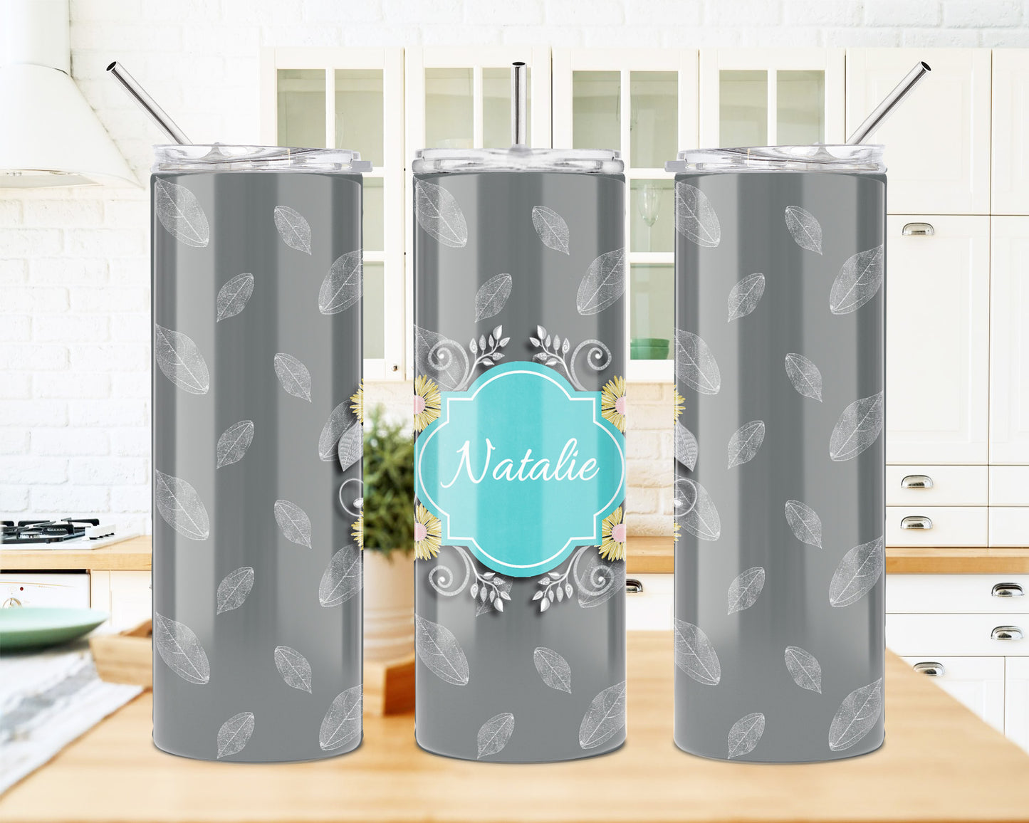 Yellow Roses on Gray Leaves 20 oz Skinny Tumbler