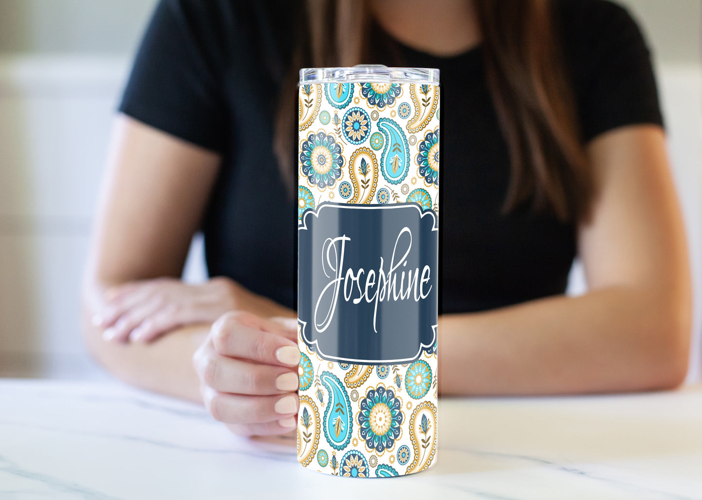 Teal Paisley 20 oz Skinny Tumbler