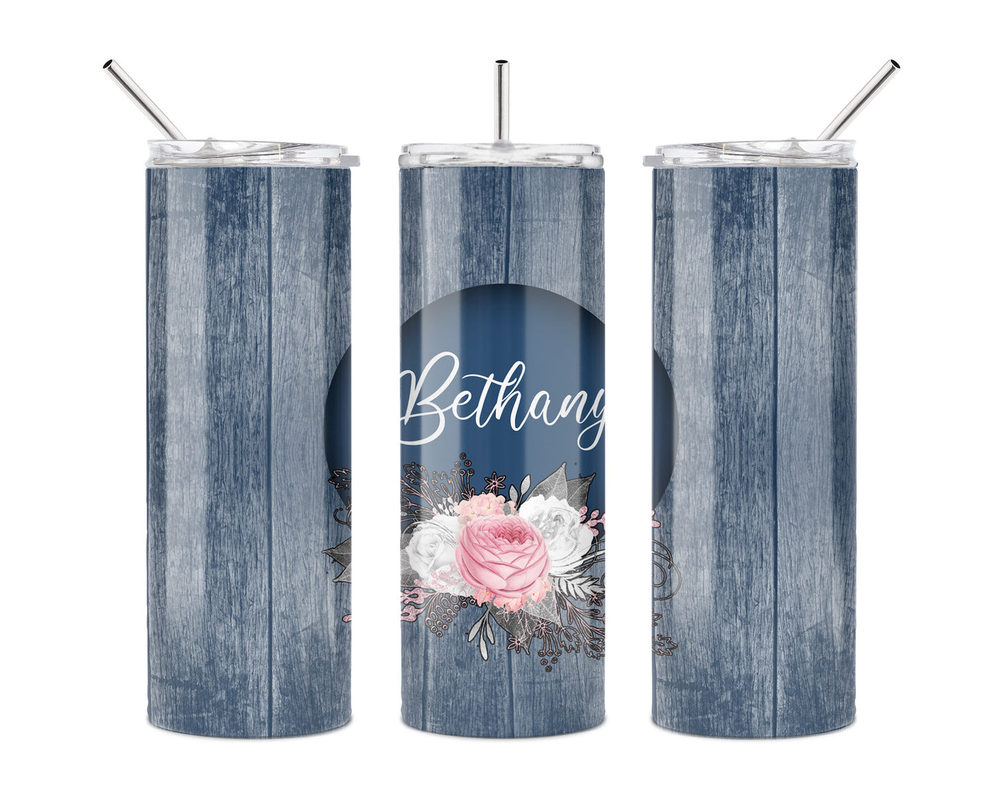 Blue Wood Floral 20 oz Skinny Tumbler
