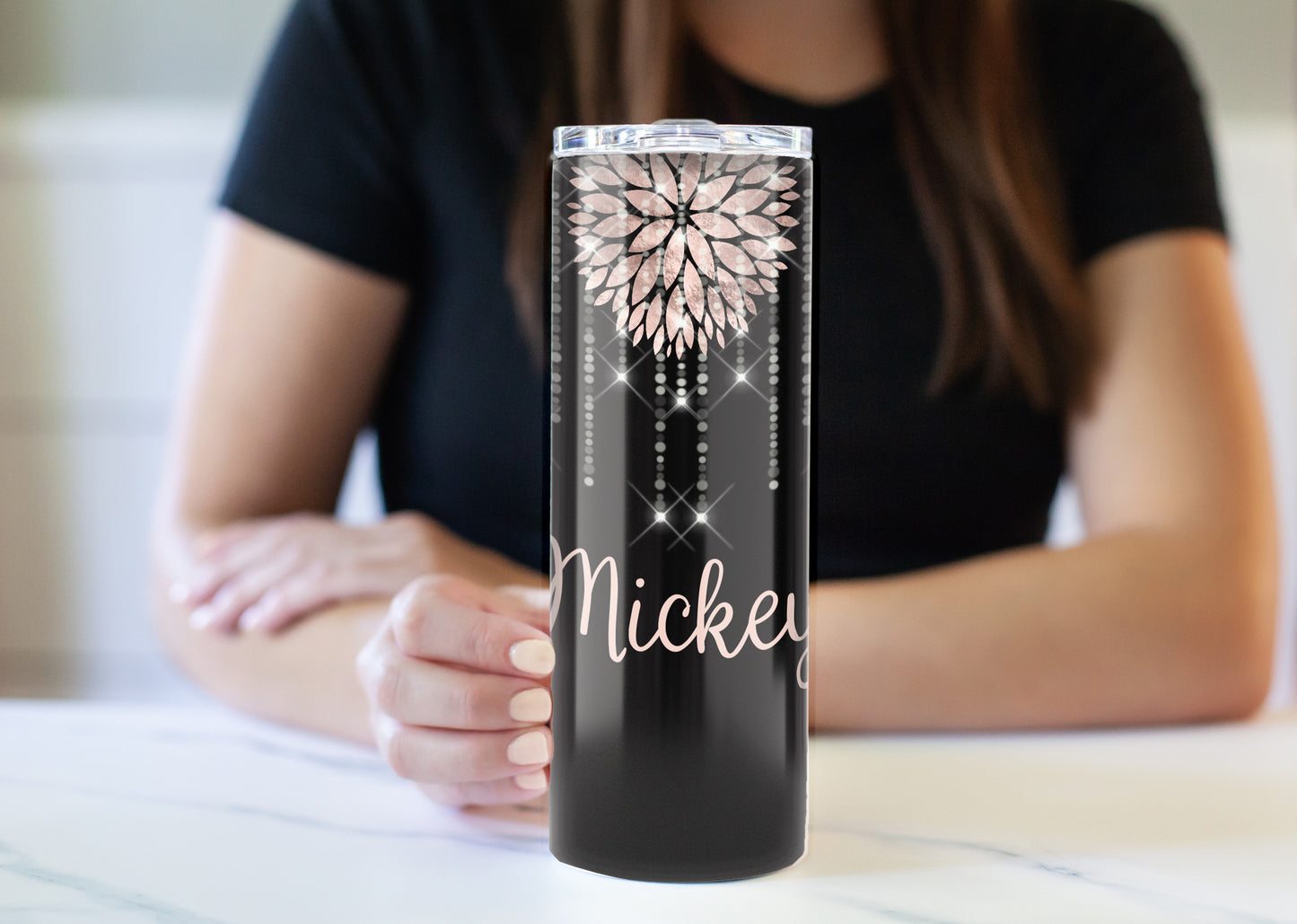 Rose Gold Floral 20 oz Skinny Tumbler