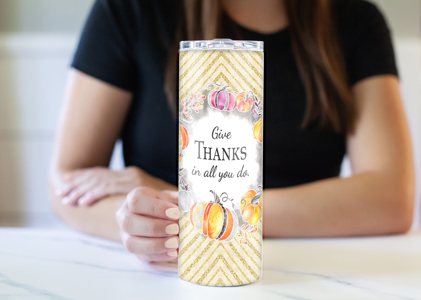 Give Thanks Pumpkins 20 oz Skinny Tumbler