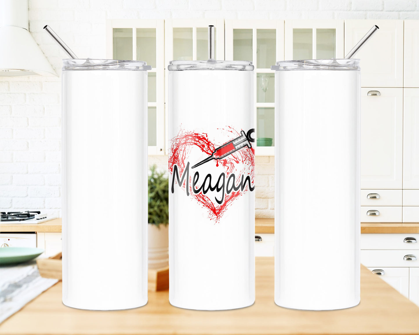 Red Splash Heart 20 oz Skinny Tumbler