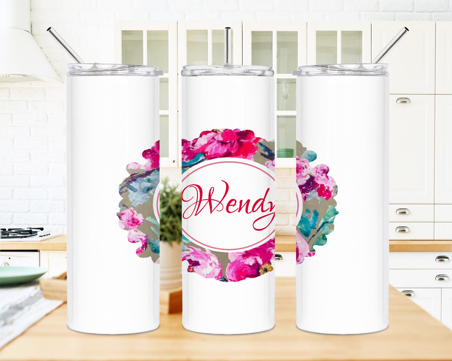 Pink Floral 20 oz Skinny Tumbler